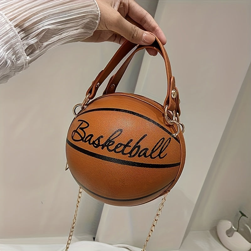 Stylish Women's Basketball Crossbody Bag - Chic PU Shoulder Bag with Zip Closure, Polyester Lining, Perfect for Sports Enthusiasts, Basketball Messenger Mini Round Bag PU Clutch, Suitable for Dates, Work, Vacation, Parties, C